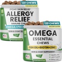 Allergi Relief Hund Chews + Omega Fish Oil - Itchy Skin Relief w / Probiotika + Omega 3 + Colostrum, Omega Skin & Coat Supplement Chews