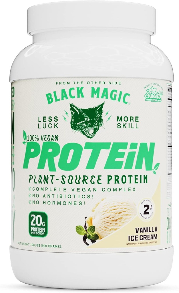 Black Magic Plant- Source 100% Vegansk Protein - Keto, Lavsukker, Dairy Free Protein - Pre / Post Workout - Vanilla Ice Cream - 20g Protein - 2 LB