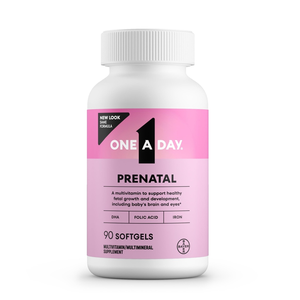 One A Day Prenatal Vitamins - Folinsyre, Jern, Omega- 3 (DHA), Graviditet Vitaminer for kvinder, Prenatal Multivitamin til mor og baby support, Graviditet skal Haves 90 Ct (Packaging May Vary)