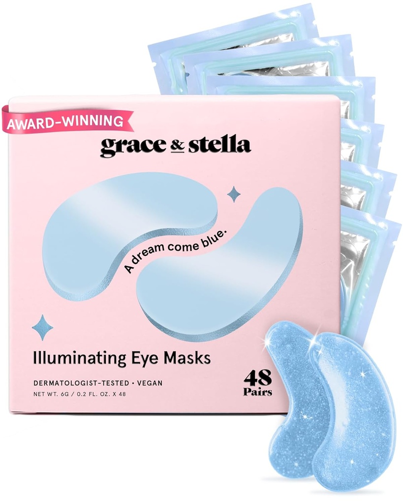 Grace & stella Award Winning Under Eye Mask Reducere mørke cirkler, Puffy Eyes, Undereye Tasker, Wrinkles, Gel Under Eye Patches, Fødselsdagsgaver til kvinder - Vegansk Cruelty- Free Self Care (48 Par, Blå)