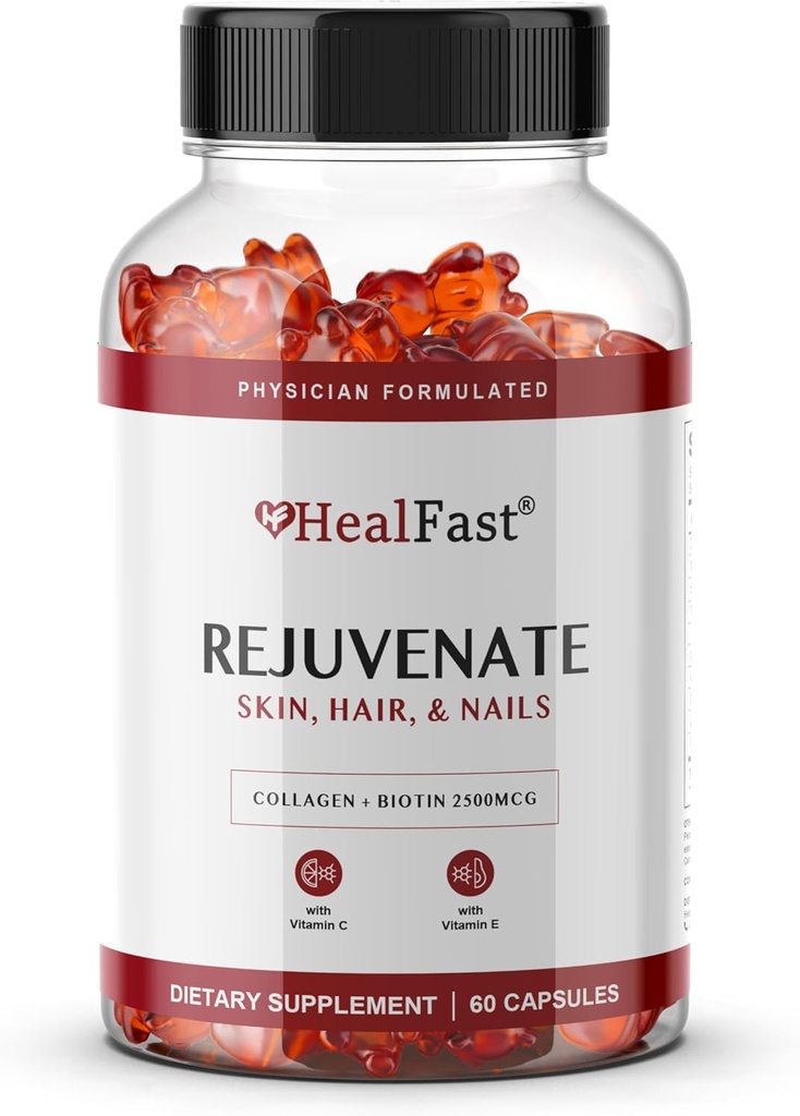 HealFast forynge Vitamin og Mineral Gummy Supplement - Collagen Gummies + Vitamin, Biotin, og Zink - Anti Aging Skønhed & Skin Supplement Klinisk-Studier & Læge Formuleret - 60 Greve