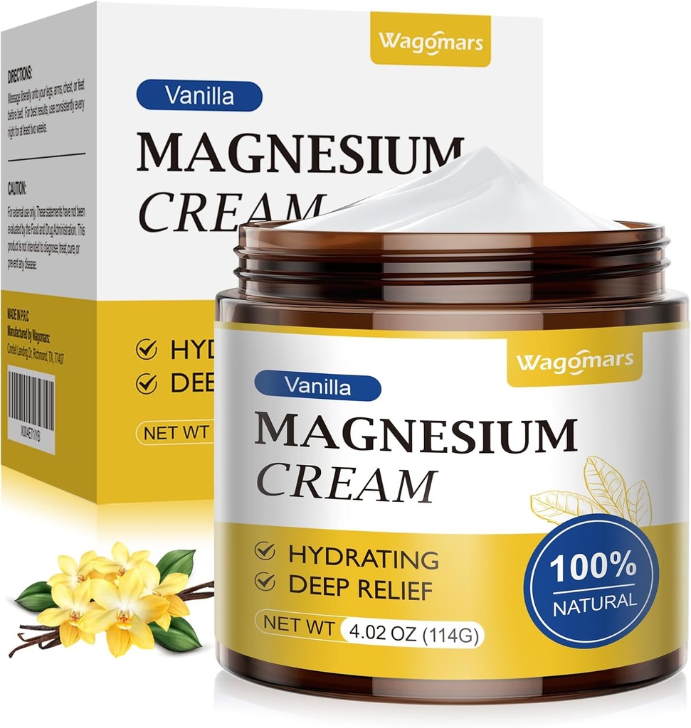 Magnesiumcreme til søvn - Naturlig tematisk Magnesiumlotion til smerter og ben kramper, muskelafslapning, rolig - Natlig kropssmør til dyb hydrering - Sikker for børn (Vanilla)