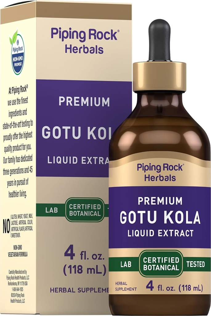 Piping Rock Gotu Kola Extract Б124; 4 Fl Oz Б124; Premium Liquid Herbal Supplemented 124; Vegetar Б124; Alkohol Free Б124; Non- GMO, Gluten Free