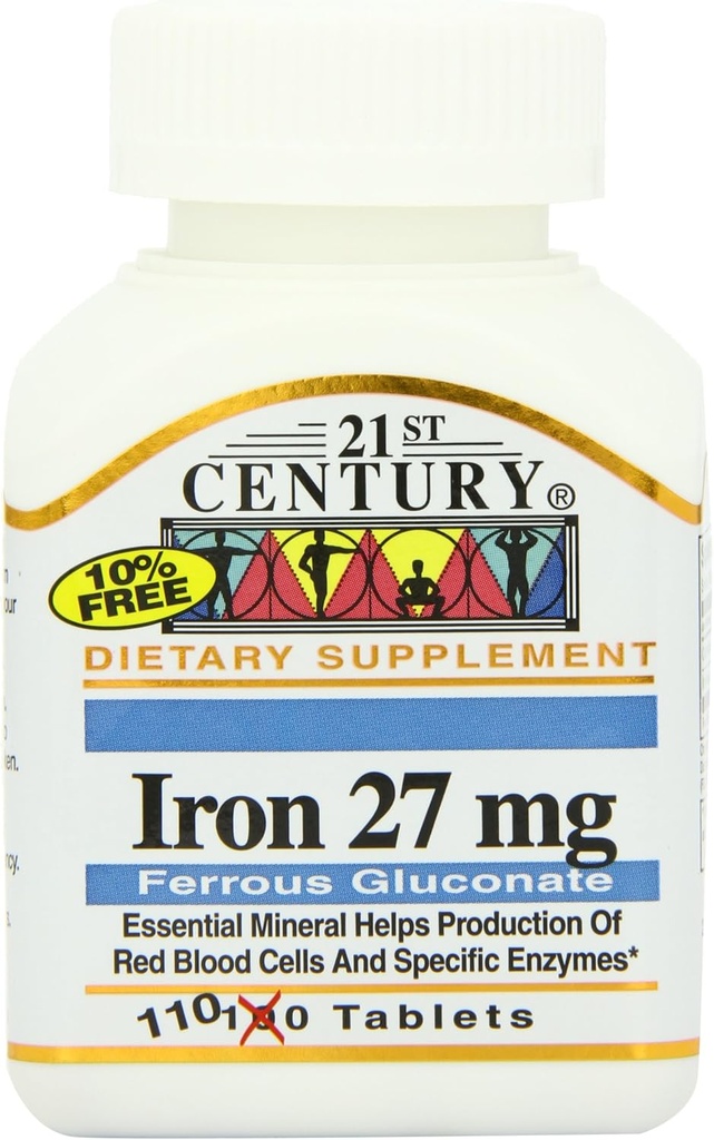 21 Century Iron 27 Mg Ferrous Gluconate Tablets, 110 Count (pakke med 2)