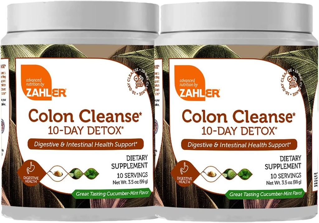 Zahler Colon Cleanse 10- Day Detox Cleanse - Cuckumber Mint Flavor - Herbal fordøjelse Wellness - Colon Cleanser & Detox til tarm bevægelse, krop Detox, fordøjelsesstøtte til kvinder og mænd - 3,5 oz (2 Pack)