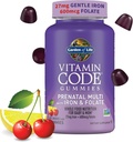 Essential Prenatal Gummy Vitamin til kvinder med jern: Folat, Biotin, D3 & B12 + Probiotika til fordøjelse, Vitamin Code Multivitamin, Non- GMO, Gluten- Free, 90 Cherry Lemonade Gummies, 30 dages forsyning