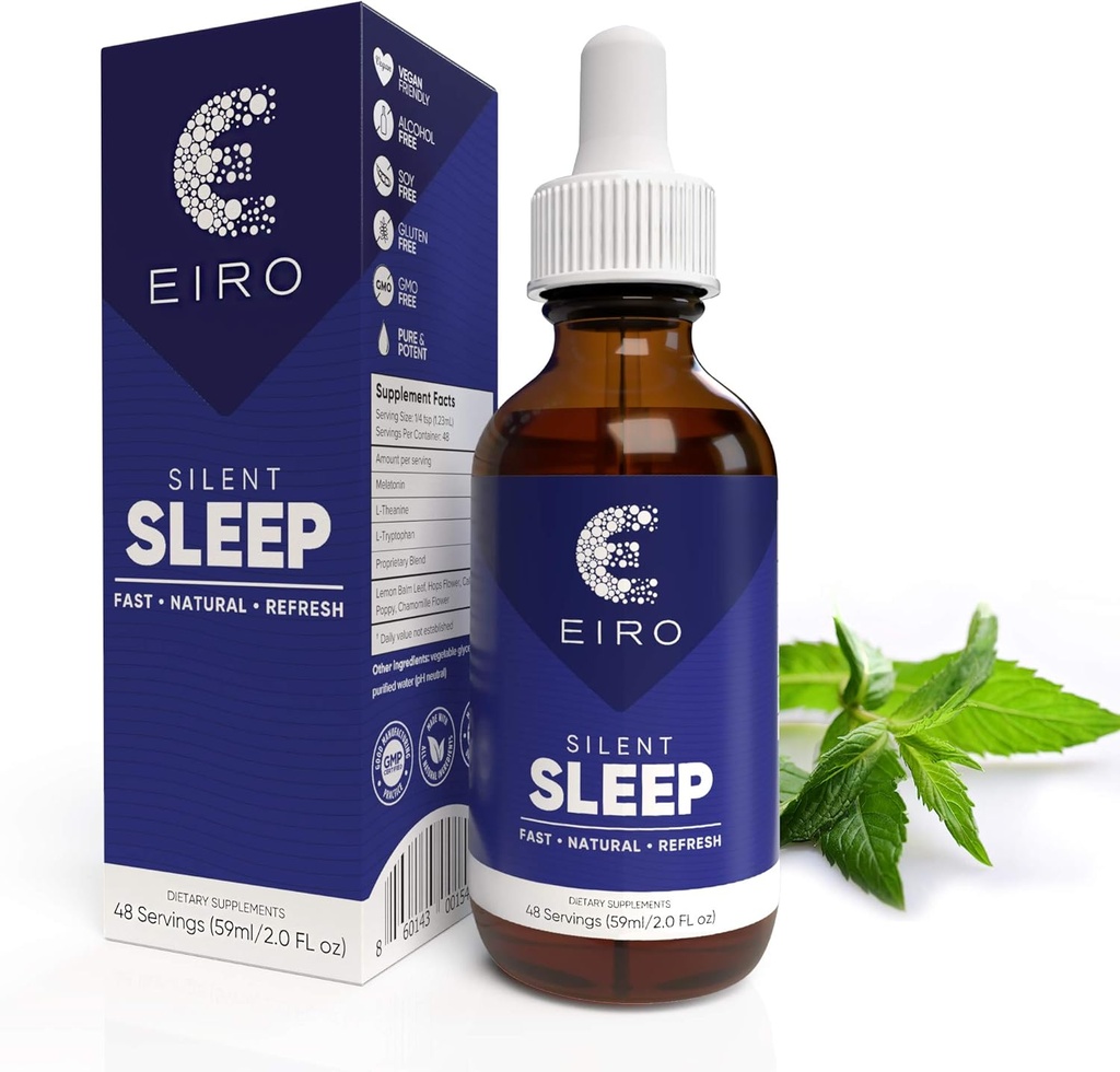 EIRO Silent Søvnighed Alle naturlige væske Sleep Aid Remedy, med Melatonin, L- Theanin, Kamille blomst & mere • Superior Absorption • Hurtig • Naturlig • Genopfrisk