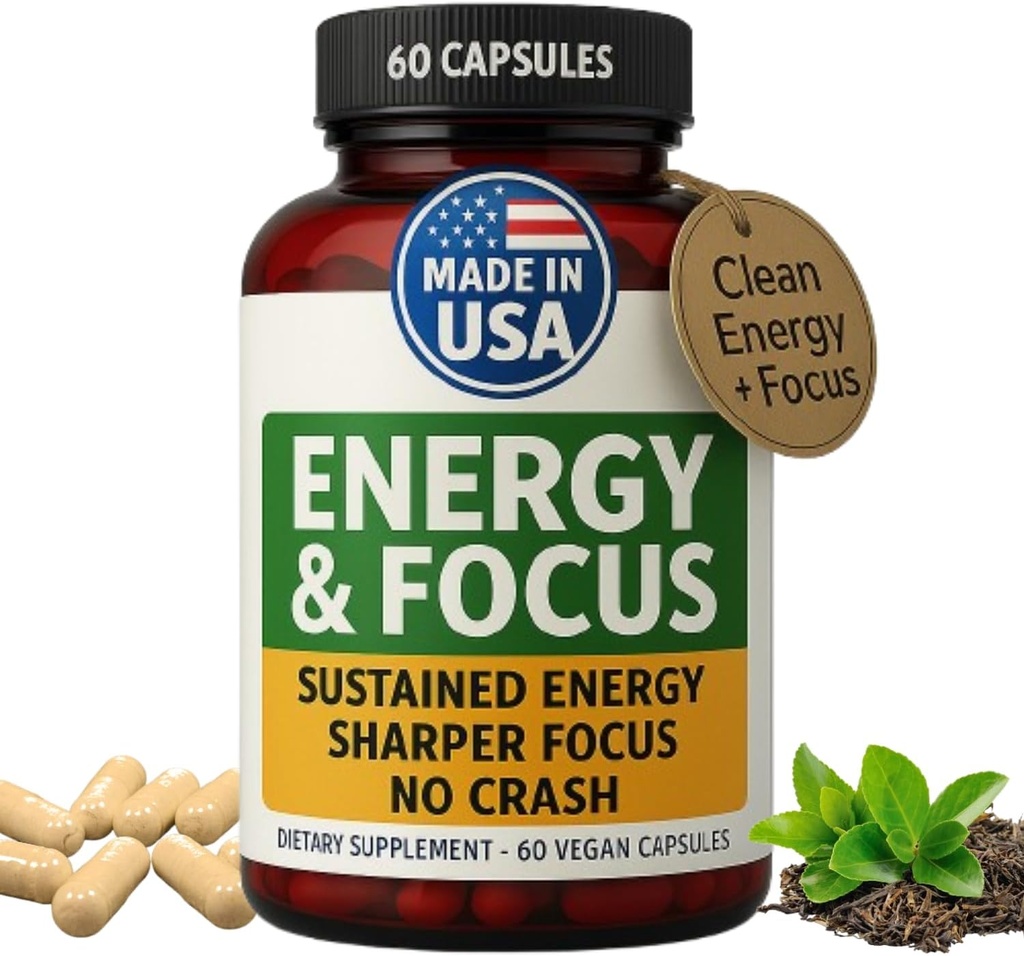 Green Regimen Energy & Focus Kapsler - Natural Nootrop Supplement for Sustained Mental Klarhed, Forbedret koncentration & Alerness - Ingen Crash, Vegan, Non- GMO - 60 Caps