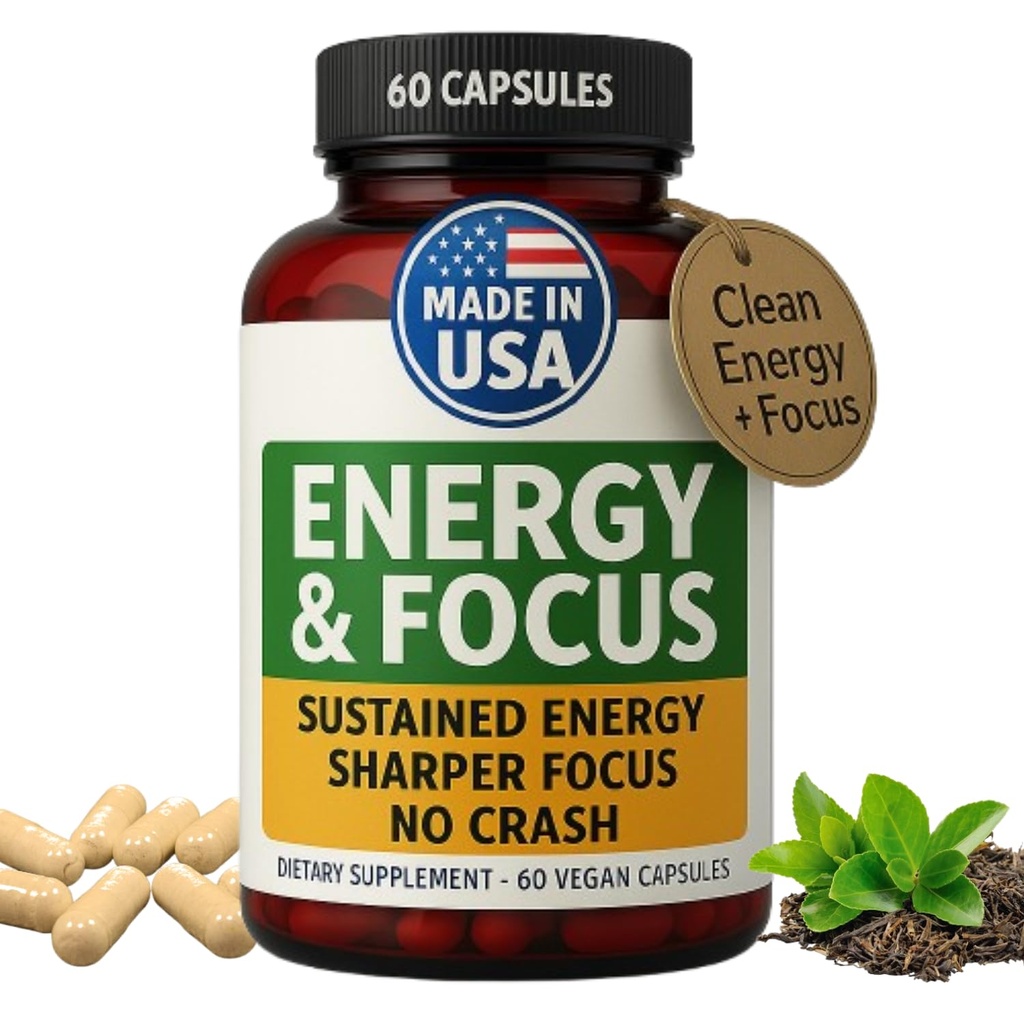 Green Regimen Energy & Focus Kapsler - Natural Nootrop Supplement for Sustained Mental Klarhed, Forbedret koncentration & Alerness - Ingen Crash, Vegan, Non- GMO - 60 Caps