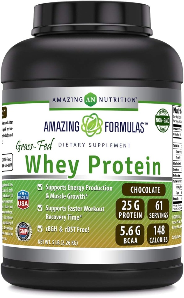 Amazing Formulas Grass- Fed Whey Protein Supplement Note 124; Chokolade Flavor Note 124; 25 G Protein Per Serving Note 124; Non- GMO Note 124; Gluten- Free Note 124; Lavet i USA