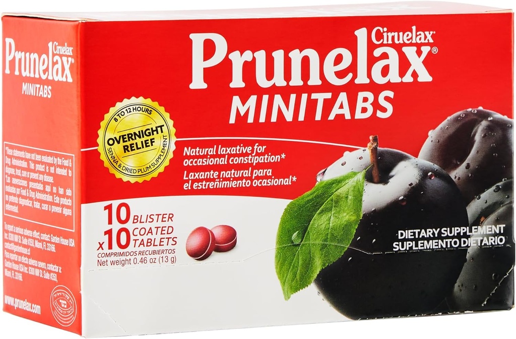 Prunelax Ciruelax Regelmæssig styrke Laxative Mini Tablets - Overnatning Relief for lejlighedsvis Forstoppelse, Senna Extract, Vegan & Gluten- Free, Gentle Relief - 100ct