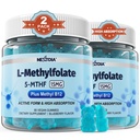 L- MethylFolate 15mg & Methyl B12 Gummies, Metyleret B1, B2, B6 Multivitaminer - Aktiv 5- MTHF & Høj Absorption - Understøtter MTHFR Gene, Cognition, Homocysteine Niveauer, Folat Metabolisme, Vegan, 120 Cts
