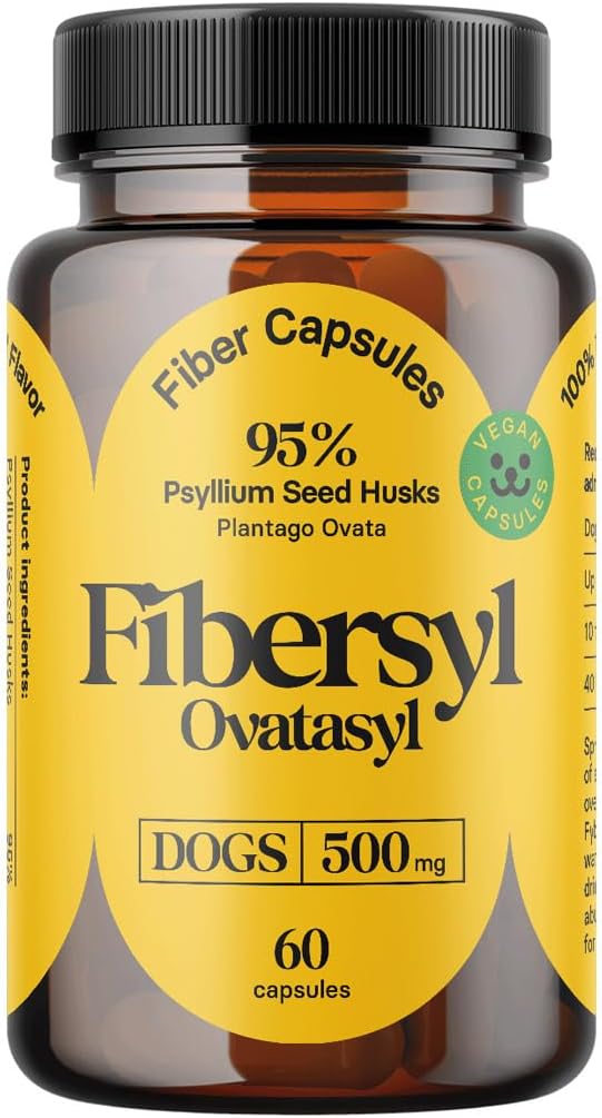 FiberSyl Ovatasyl Prebiotika til hunde fordøjelsessygdomme - Hundefiber Kosttilskud til Forstoppelse Relief & Support - Psyllium Husk Seed til hunds fordøjelsesproblemer - Hundeafføring Hardener - 60 kapsler