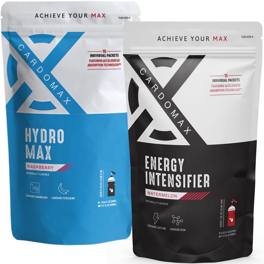 CardoMax - Energy Intensifier (Watermelon) & Hydromax flydende hydrering (Hindbær) 30 Packet Bundle