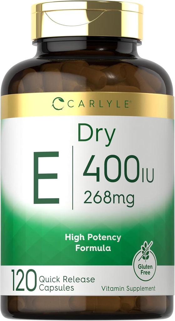 Carlyle Dry Vitamin E er 124; 400 IE (268mg) er 124; 120 Kapsler er 124; high potency formel er 124; non-GMO og gluten fri