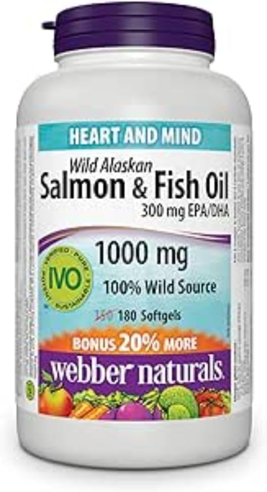 Webber Naturals Wild Salmon & Fish Oil 1000 mg (EPA 180 DHA 120) Bonus Size 150+30 Softgels