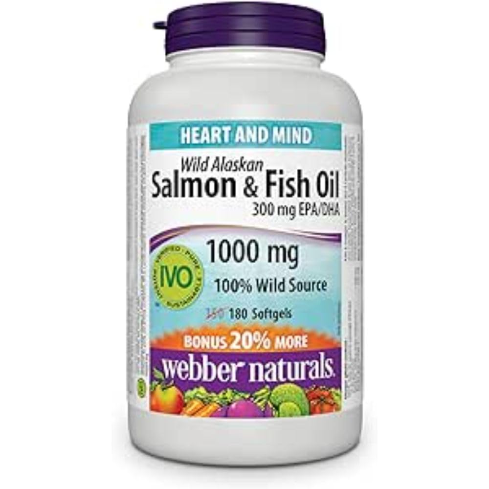 Webber Naturals Wild Salmon & Fish Oil 1000 mg (EPA 180 DHA 120) Bonus størrelse 150 + 30 Softgels