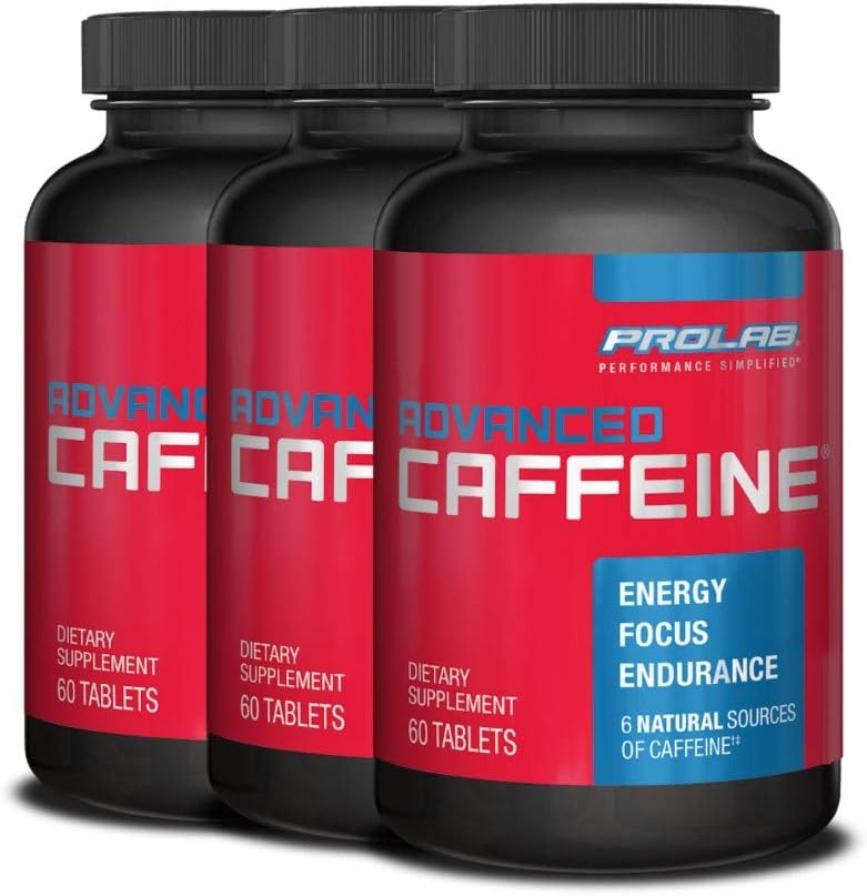 ProLab Nutrition Advanced Coffein 200mg, Fast- Actioning Natural Coffein Tablets with Green Tea Extract, Clean Energy, Mental Focus (60 Tabs) (3 Pack)
