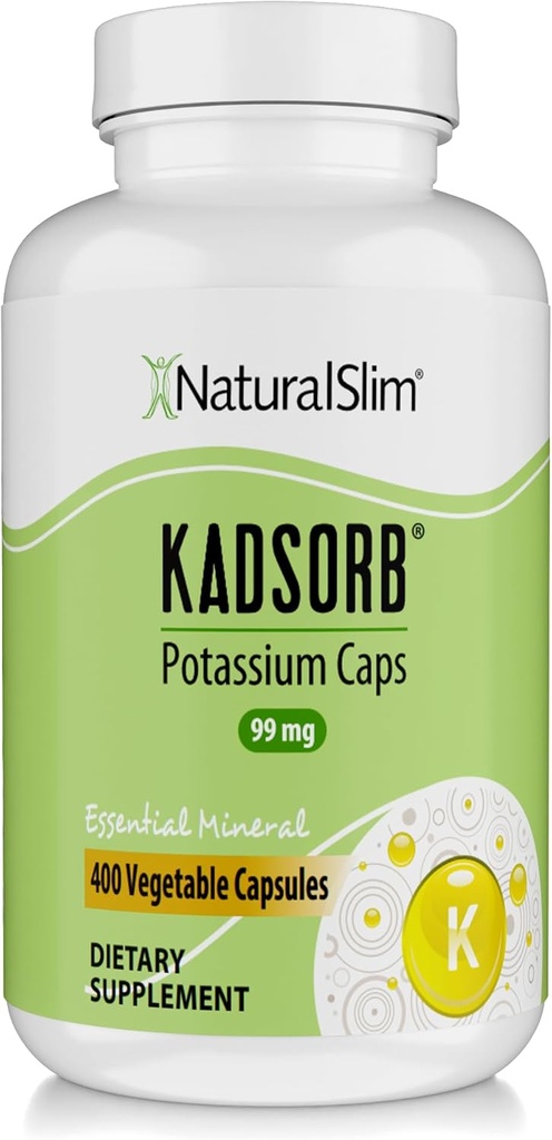 NaturalSlim Natural Kalium Citrate Gluconate 99 mg - Kadsorb understøtter elektrolytbalance & normal pH - Absorberbare kaliumtilskud med essentielle mineraler - Ikke GMO 400 kapsler 1 pakning