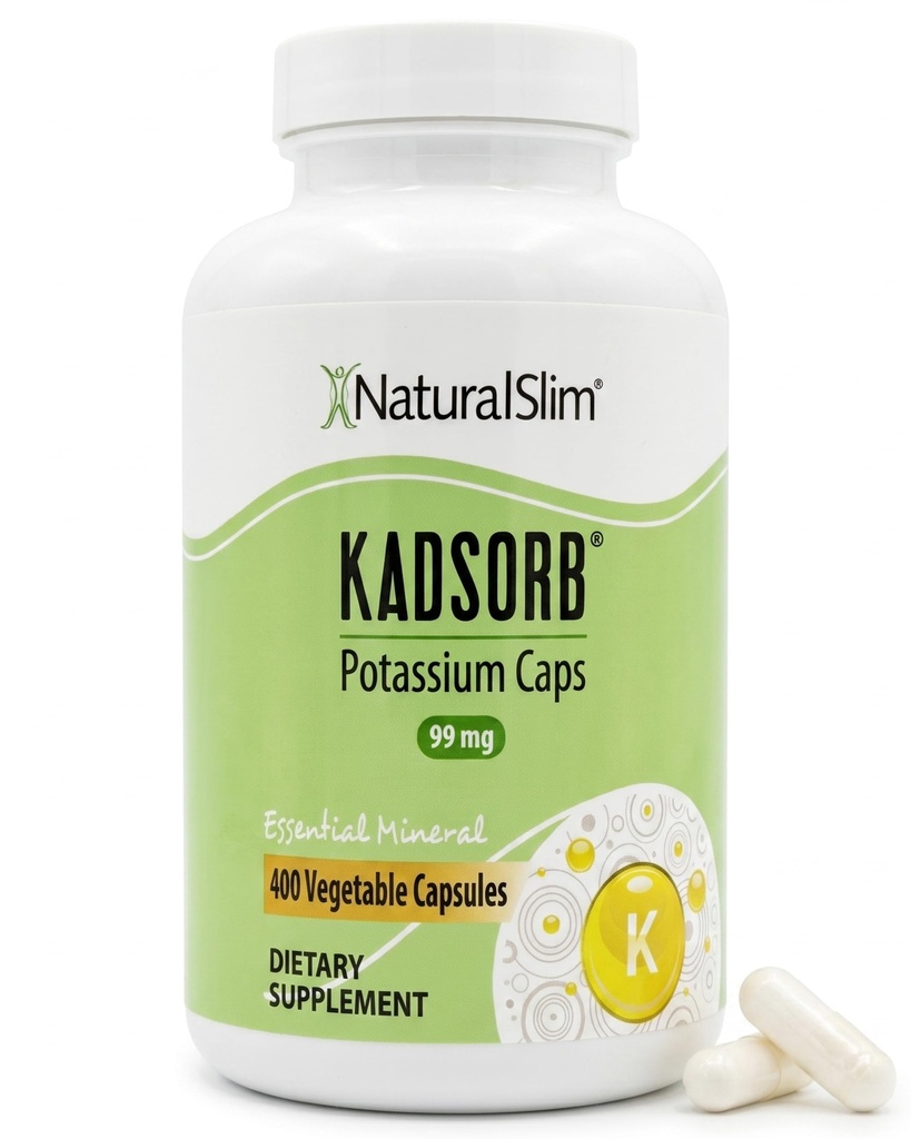 NaturalSlim Natural Kalium Citrate Gluconate 99 mg - Kadsorb understøtter elektrolytbalance & normal pH - Absorberbare kaliumtilskud med essentielle mineraler - Ikke GMO 400 kapsler 1 pakning