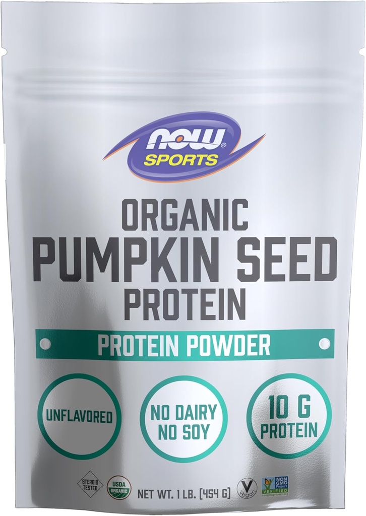 Now Foods Sport Nutrition, Organic Pumpkin Seed Protein Powder med 10g protein, Certified Non- GMO, Unflavored, 1- Pound