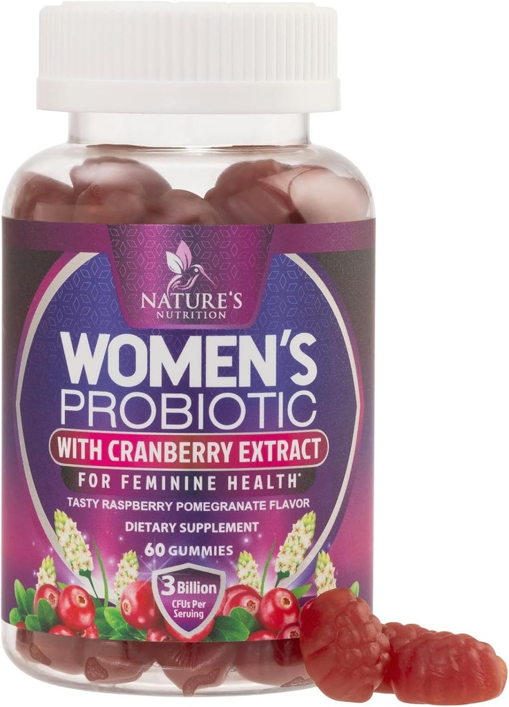 Probiotika til kvinder Gummies med Cranberry - 6 Premium Strops til PH Balance, fordøjelsessygdomme, vaginal & immunforsvar, 3 milliarder CFU, kvinders Probiotiske Gummy til feminin sundhed - 60 Gummies