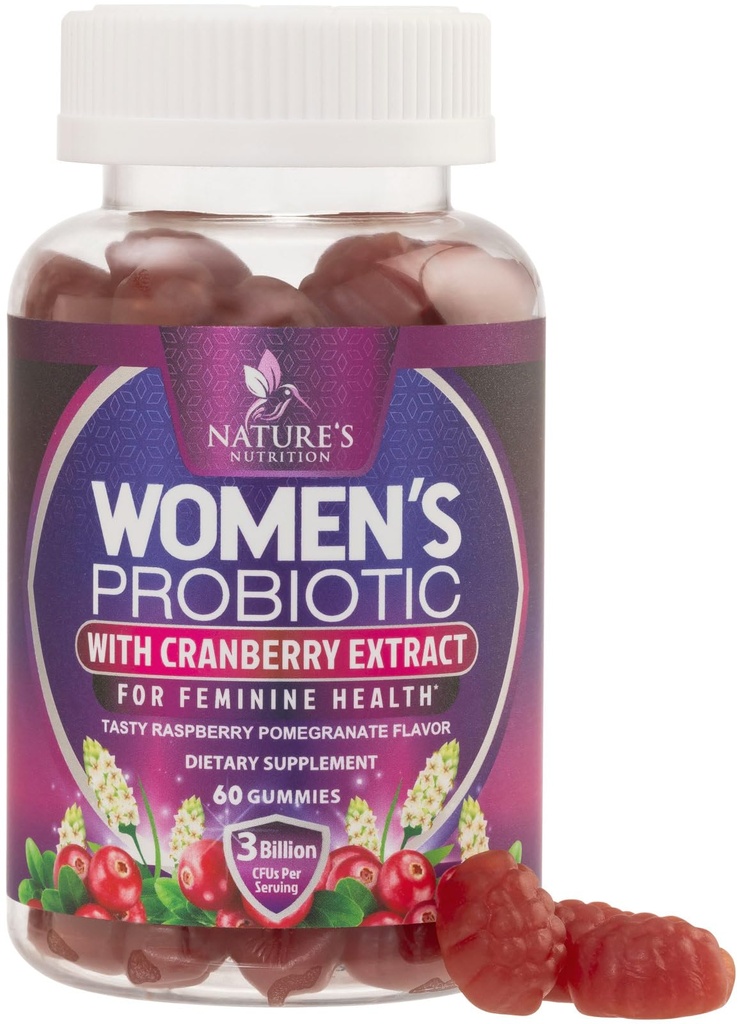 Probiotika til kvinder Gummies med Cranberry - 6 Premium Strops til PH Balance, fordøjelsessygdomme, vaginal & immunforsvar, 3 milliarder CFU, kvinders Probiotiske Gummy til feminin sundhed - 60 Gummies