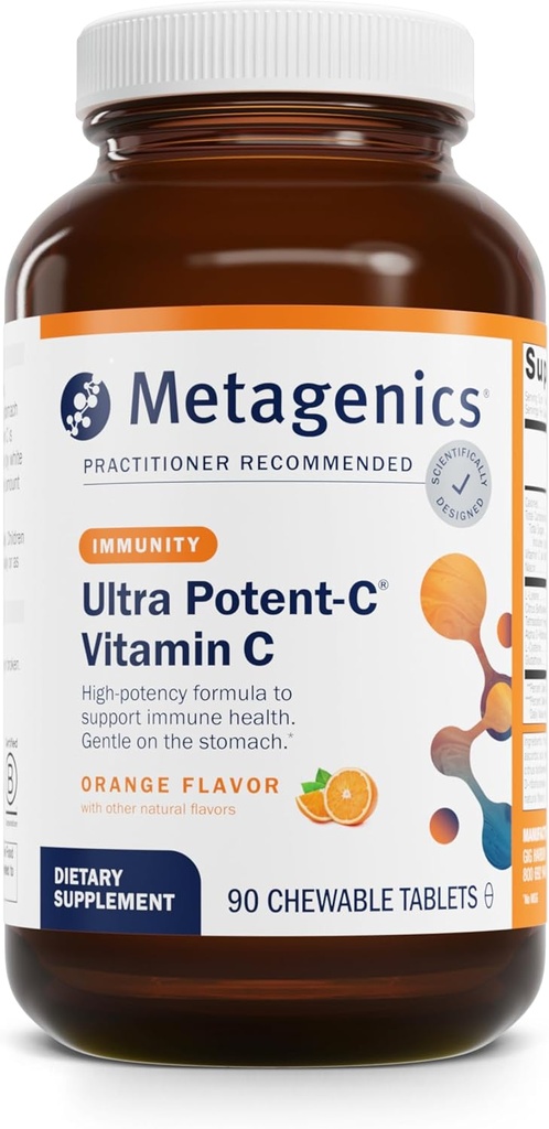 Metagenics Ultra Potent- C Chewable - 250 mg Buffered C Vitamin C med Bioflavonoider, L- Lysin & L- Cystein - Immunum & Antioxidant Support - Non-GMO, Gluten- Free - Natural Orange Flavor - 90 tabletter