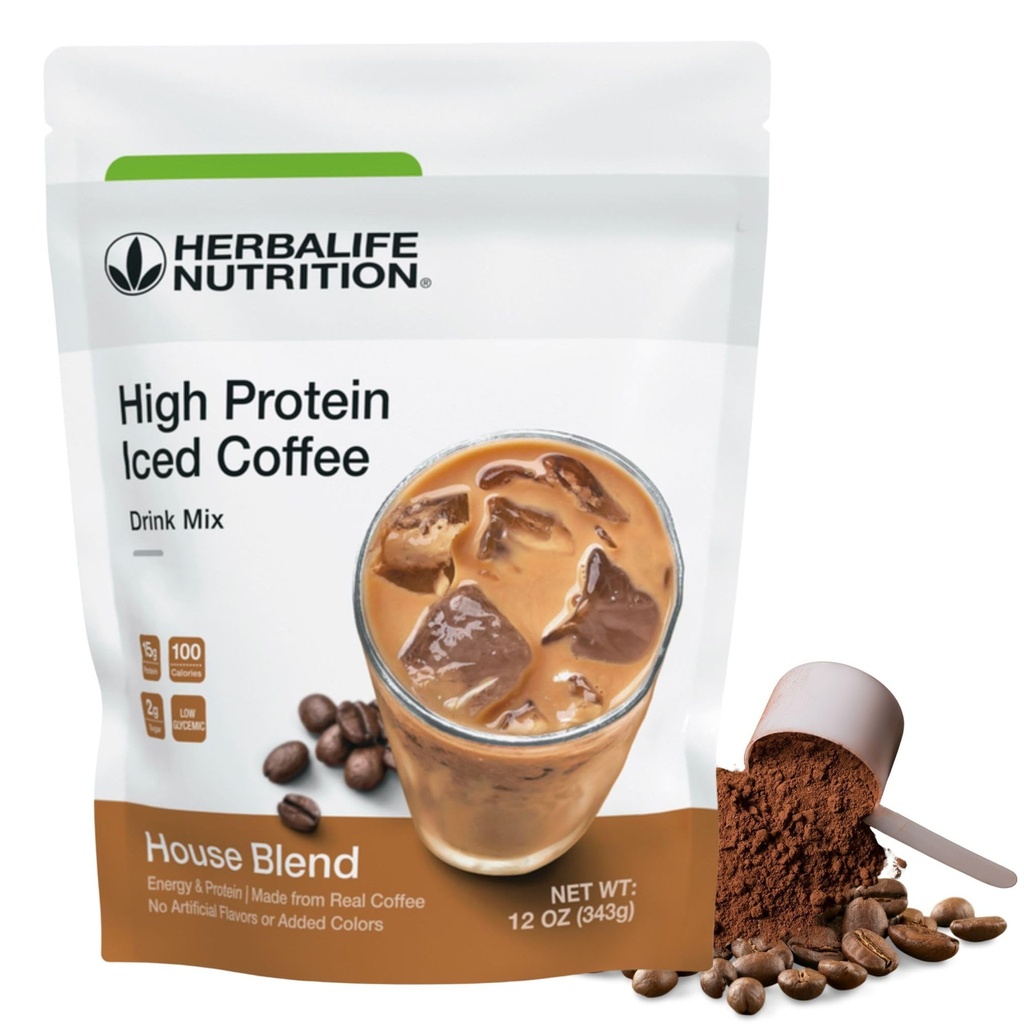 Herbalife HERBALIFE NUTRITION High Protein Iced Coffee Drink Mix: (House Blend 12 oz 343g) Energi og protein, Lavet af real kaffe, 12 ounces