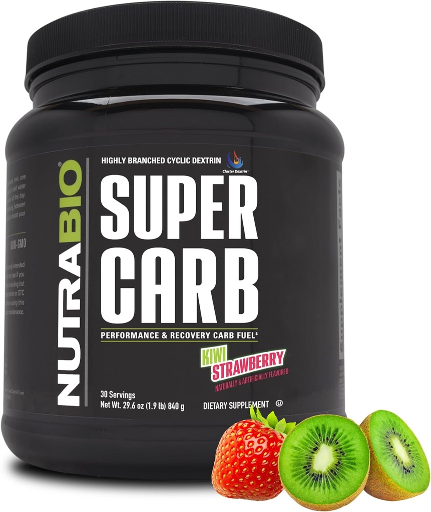 NutraBio Super Carb, Kulhydrat pulver med Cluster Dextrin & Elektrolytes, Advanced Carb supplement Pulver til workout brændstof, ydeevne, og muskel Inddrivelse, Cyklisk Dextrin, Kiwi Strawberry, 30 Sv