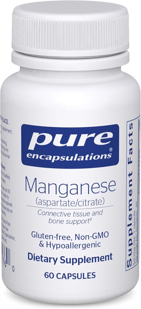 Pure Encapsulations Manganese (Aspartate/Citrate) | Hypoallergenic Trace Mineral Supplement for Connective Tissue and Bones | 60 Capsules