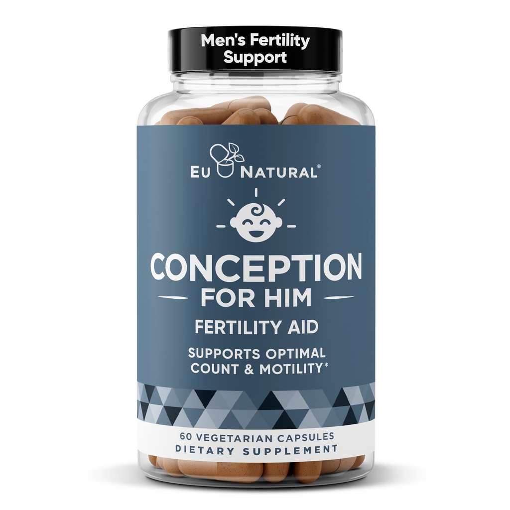 Eu Natural Conception for Him - Male Fertility Supplements with Ashwagandha, Folate & Zinc - Sperm Count, Motility & Strength Support - Fertility Support for Men, 60 Vegetarian Capsules