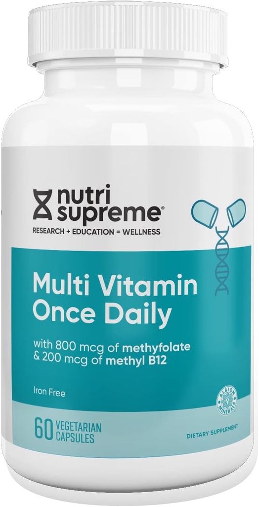 Nutri Supreme Multivitamin til mænd og kvinder med over 20 vitaminer og mineraler, Dagligt næringstilskud til immunforsvar, Kosher, Vegetar, 60 dages forsyning