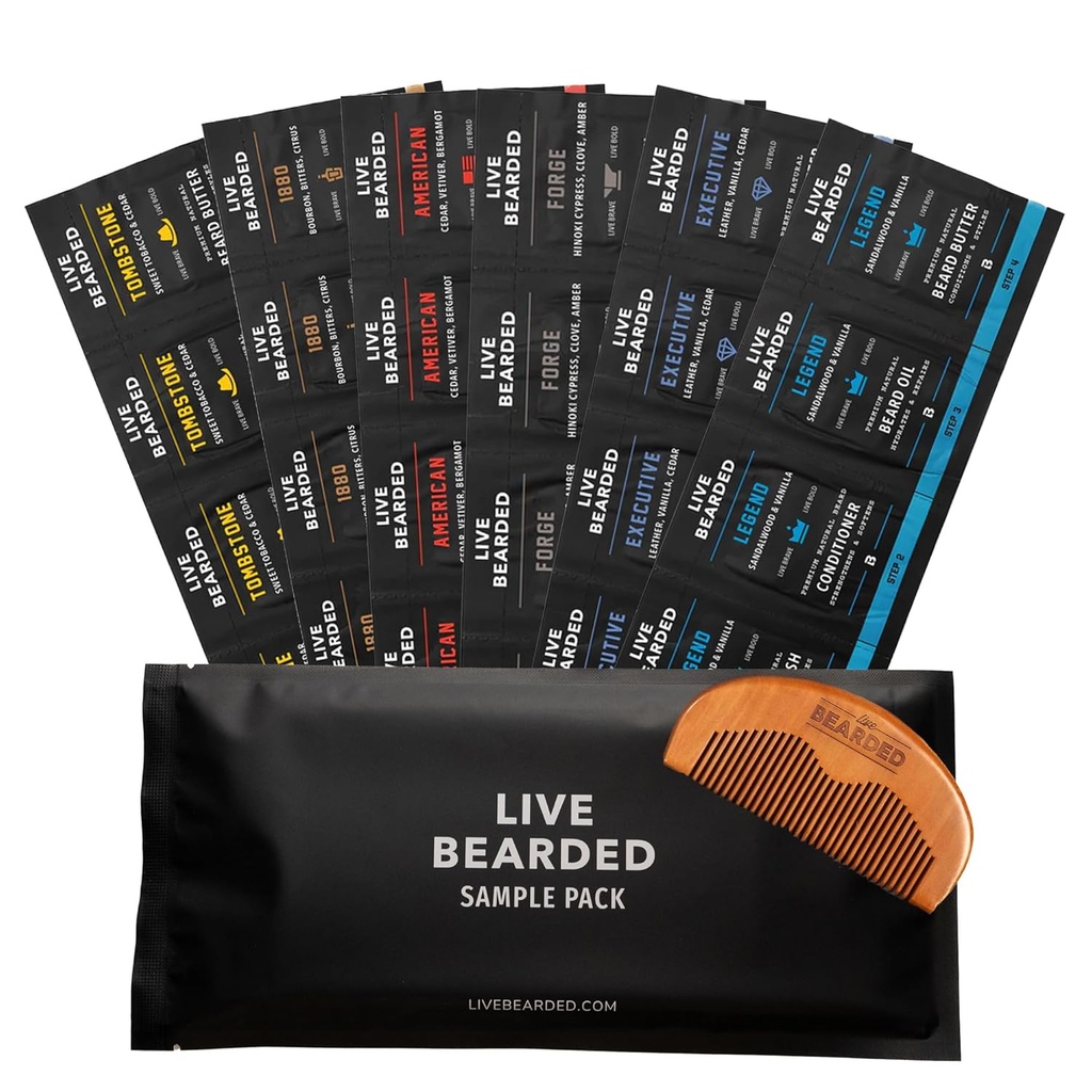 Live Bearded Beard Oil and Butter Grooming Kit Pack med Comb, Bonus Gave - All- Natural Ingredients Shea, Argan, Jojoba - Vækststøtte - Made in USA