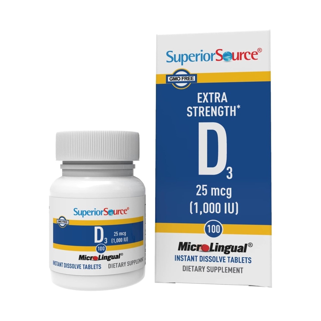 Superior Source Vitamin D3 1000 IE - Tilbud Immunsystemet, Brain & Nervesystemet Support - Hjælpemidler Calcium Absorption for tænder & ben Sundhed - Bariatric Friendly - 100 Sublingual Opløsning Tablets