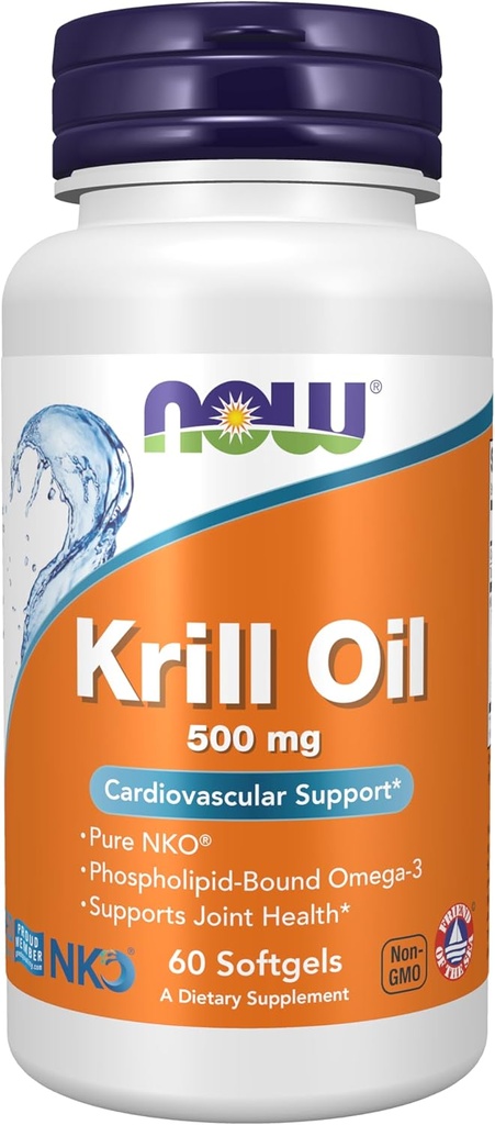 Now Foods Supplements, Neptun Krill Oil 500 mg, Phospholipid- Bound Omega-3, Cardiovaskulær Support *, 60 Softgels