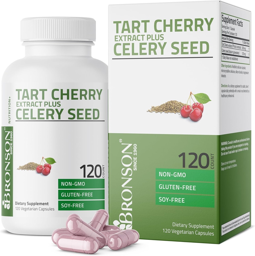 Bronson Tart Cherry Extract + Selleri Seed Kapsler - Kraftfuld Urisyre Rengøring, Fælles Mobilitet Support & Muscle Inddrivelse Supplement - Ikke GMO formel, 120 Vegetariske Kapsler