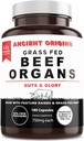 Græs Fed Beef Organs Supplement 4500mg - Desickeret lever, ben marrow, hjerte, milt, Pancreas & Nyre, non-GMO, Gluten Free, Undefatted by Ancient Origin (180 kapsler, 750mg Hver)