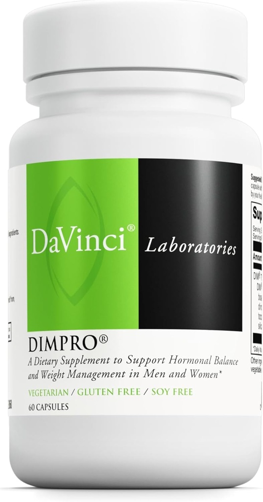 DAVINCI Labs DimPro - Dietary Supplement to Support Hormonal Balance in Men & Women & Healthy Weight Management* - with Vitamin E and More - Vegetarian - Soy-Free - Gluten-Free - 60 Capsules