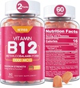 NEVISS Vitamin B12 10000 mcg (methyl B12) Gummier med vitamin D3, B9 Vitamin Folat, C-vitamin, til energi Boost & Metabolisme, nervesystemet, stærk ben, immunforsvar, lavt sukker, 120 Tæl