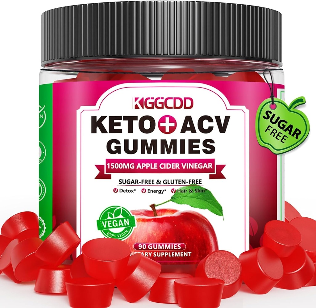 90 Count Sugar Free Keto ACV Gummies med B6 & B12- 90 Count Sugar Free Keto ACV Gummies med 1500MG Apple Cider Vincils, Sugar Free & Gluten Free - Made in USA