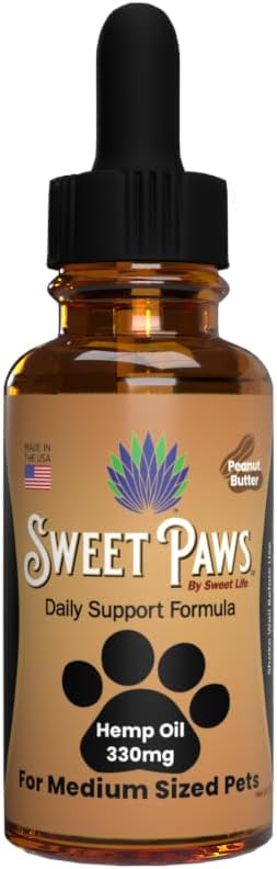 Søde Paws Hamp Oil Medium Sized Kæledyr Note 124; Hjælper hunde og katte med angst, smerte, stress, søvn, Gigt & Kramper Relief 124; Peanut Butter Flavored