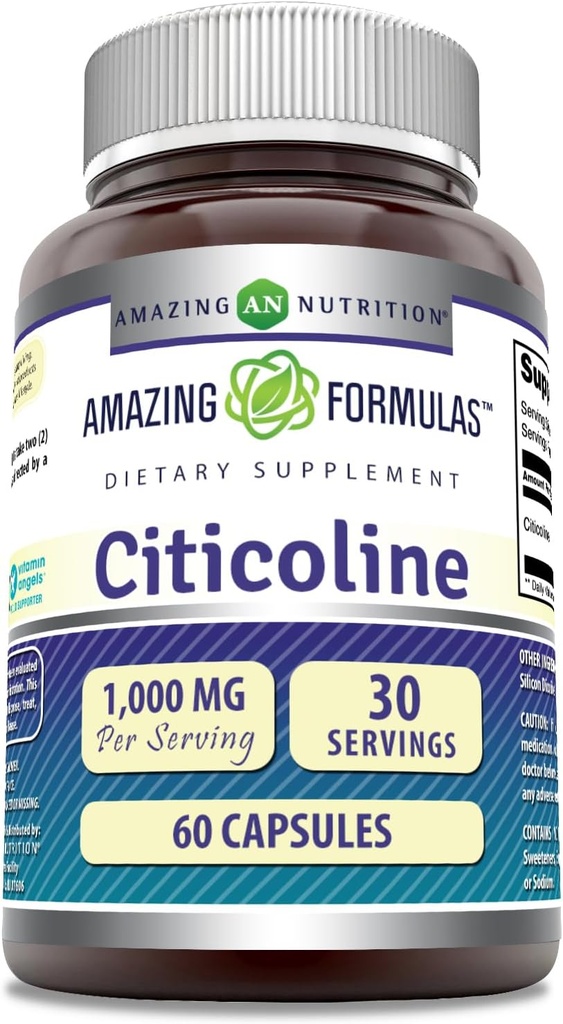 Amazing Formulas Citicolin Supplement Note 124; 1000 Mg Per Serving Note 124; Kapsler Note 124; Non- GMO Note 124; Gluten- Free Note 124; Made in USA (1 Pack, 60 Count)