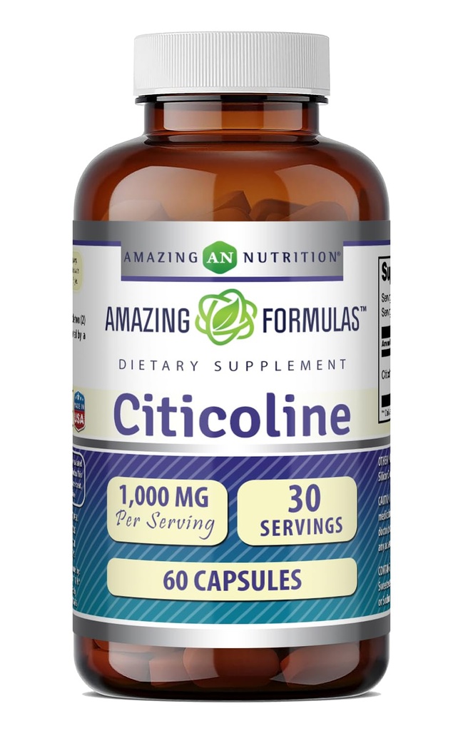 Amazing Formulas Citicolin Supplement Note 124; 1000 Mg Per Serving Note 124; Kapsler Note 124; Non- GMO Note 124; Gluten- Free Note 124; Made in USA (1 Pack, 60 Count)
