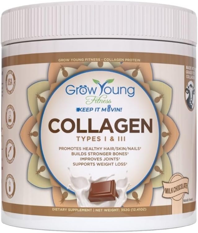 Grow Young Fitness Collagen Protein - Milk Chocolate, Promodes Skin, Bones, Joints, Vægttab, Sukker Free (12.41 oz) (1 pakke, 20 Servere)