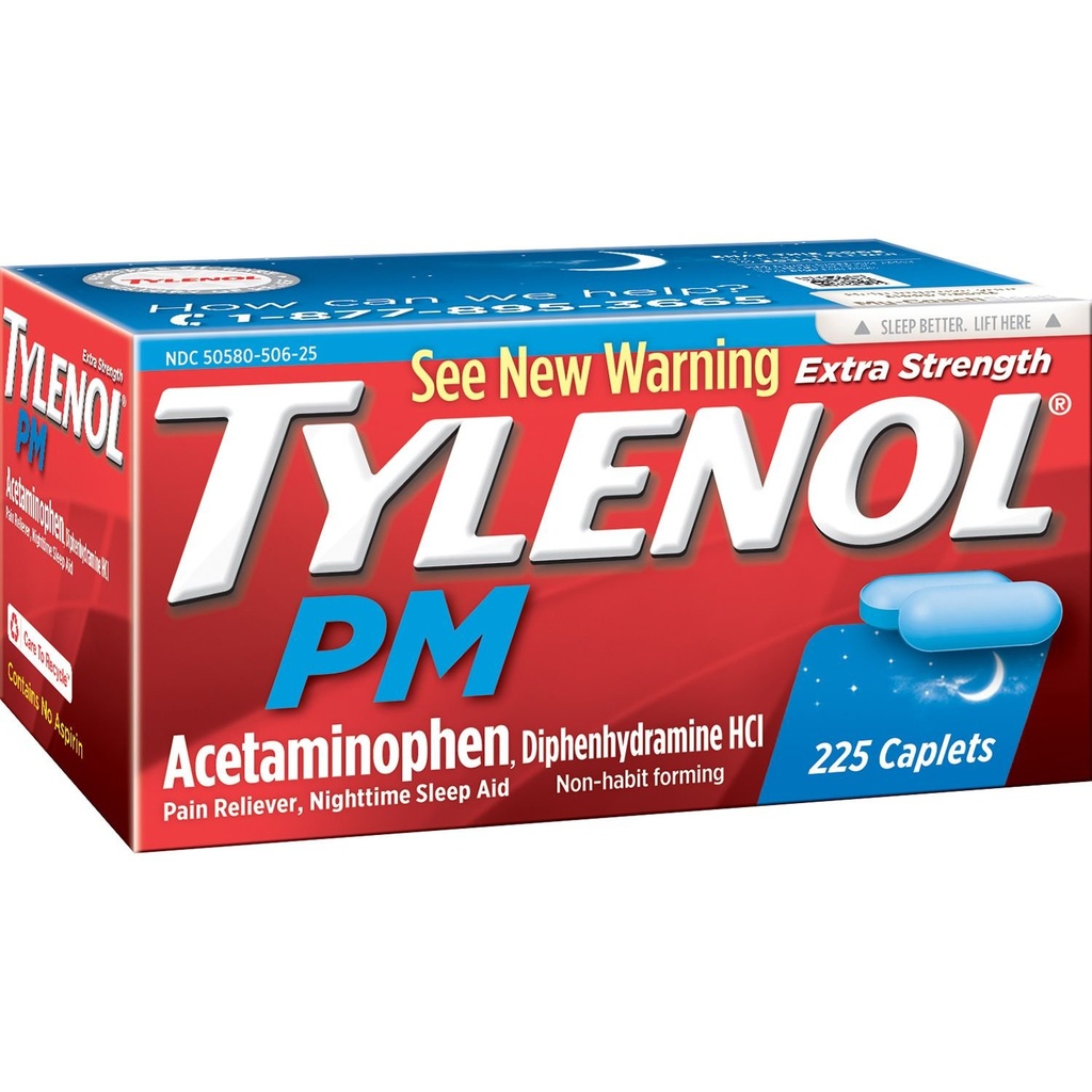 Tylenol Pm Extra Strength Pain Reliever + Sleep Aid, 225-caplets (1 pakke)