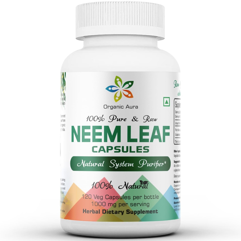 Organiske Aura Neem kapsler. 100% ren og potent. Raw Green Whole Superfood. Lavet med hele Spectrum Neem blade. Mirakel-afgiftende agent.