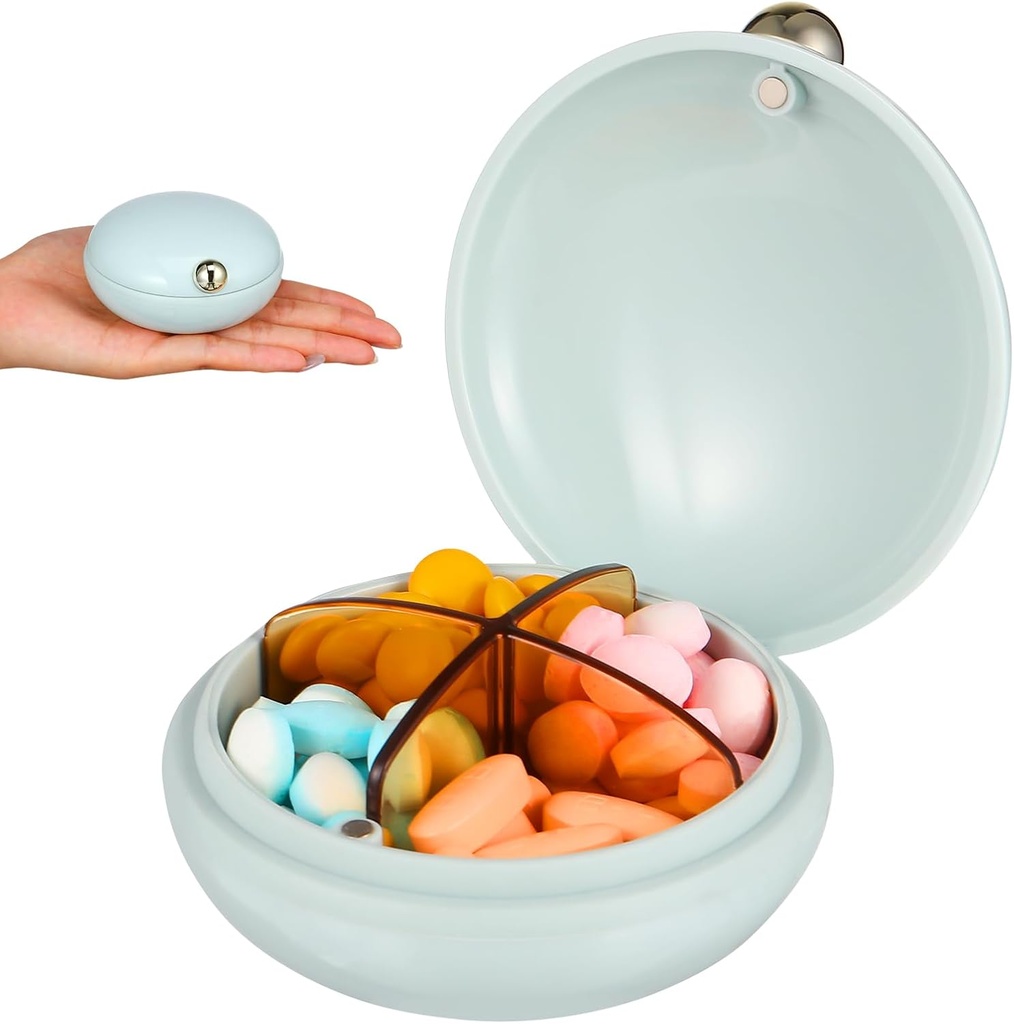 iplusmile Pill Organizer 4 gange om dagen, Cute Round Travel Containers, Bærbare Aftagelige kompartmenter Pill Box Dispenser for kvinder arbejdsplads Ferie Daglig Vitamin Carrier (blå)