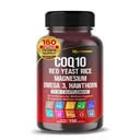 Coenzym Q10 (Ubiquinon) Rød Gær Rice Hawthorn Omega 3 Vitamin C Niacin Zink Vitamin K2- 150 Capsules - Made in USA