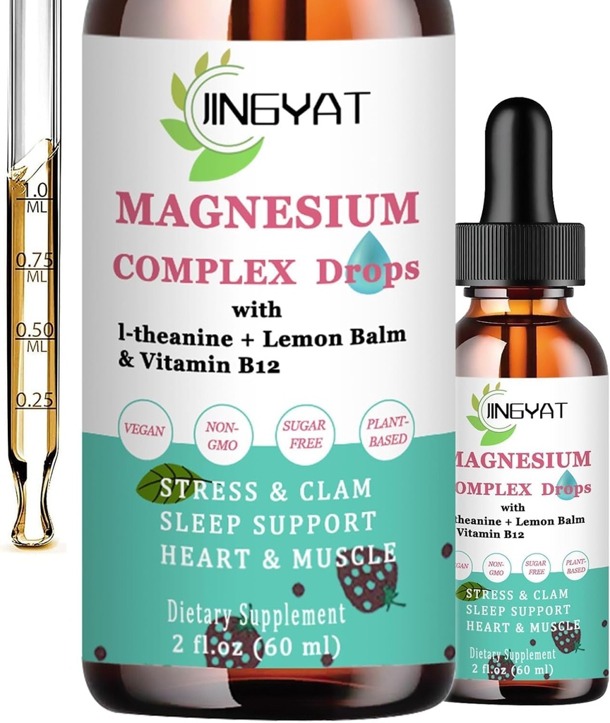 5-in-1 Magnesiumdråber - 1000 mg Magnesiumglycinat, L- Threonat, Citrat, Taurat, Malat og L- theanin - Høj Absorption Magnesiumvæske